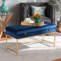 Baxton Studio JY19B-051L-Navy Blue VelvetGold-Otto Baxton Studio Aliana Glam and Luxe Navy Blue Velvet Fabric Upholstered and Gold Finished Metal Large Storage Ottoman